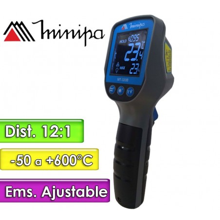 Termometro Industrial Infrarrojo - Minipa - MT-320B - Escala -50 a +600°C / 12:1 / Emisividad Ajustable