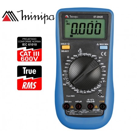 Multimetro Digital - Minipa - ET-2042E - True RMS AC / VDC 1000V / VAC 750V / ADC 20A / AAC 20A