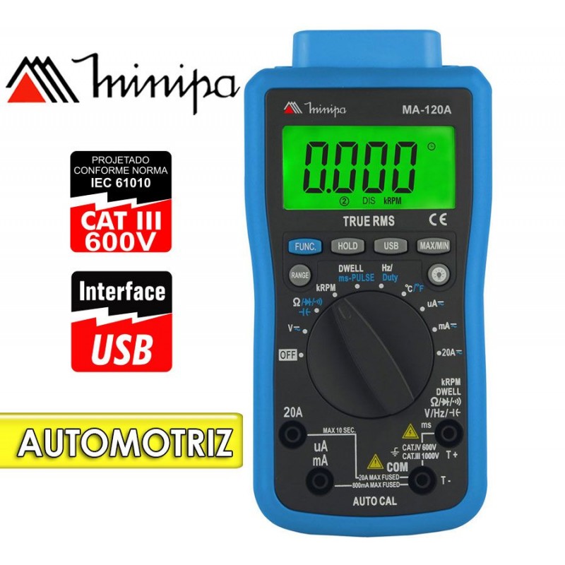 Multimetro Digital Automotivo - Minipa - MA-120A - RPM / Dwell / Duty Cycle / Pulse Width