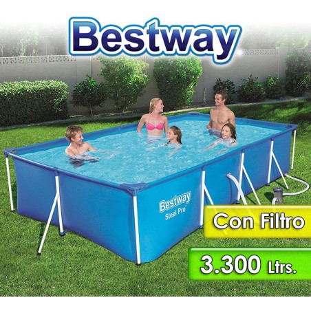 Piscina Estructura Metalica - 3.300 Lts - 3,00 x 2,01 x H.0,66 Mtr - Bestway - Serie Steel Pro - 56411  + Filtro