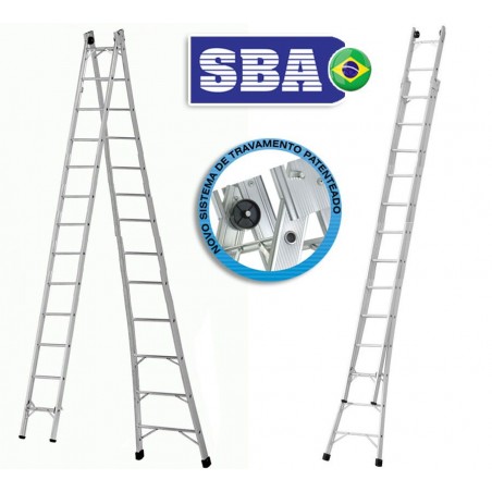 Escalera Articulada Extensible de Aluminio - Max. 7,03 Mtrs - 13+13 peldaños - SBA - P013
