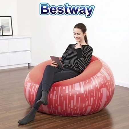 Sofa Puff Inflable - 1,12 x 1,12 x 0,66 Mtrs - Bestway - Rojo + Inflador