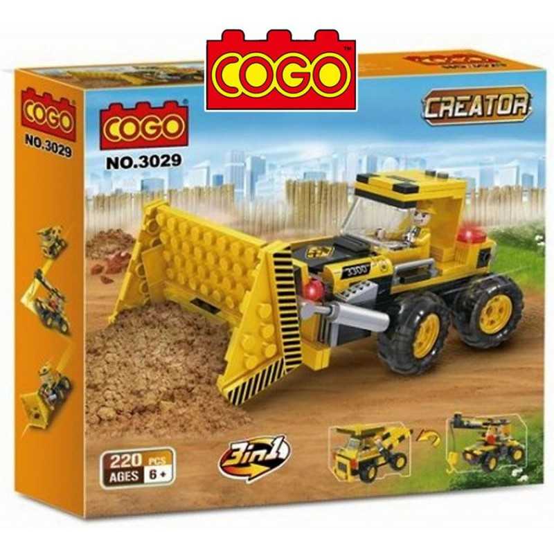 Maquinaria de Construccion 3 en 1 - Tractor o Camion o Grua - Juego de Construcción - Cogo Blocks - 220 piezas