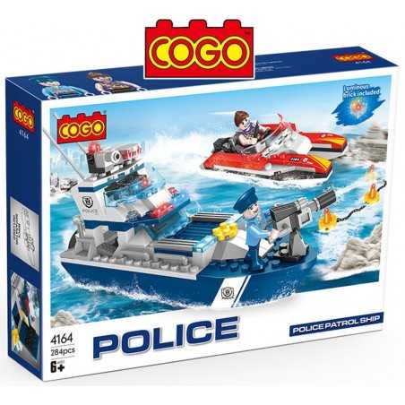 Persecución en Barco Policial - Juego de Construcción - Cogo Blocks - 284 piezas