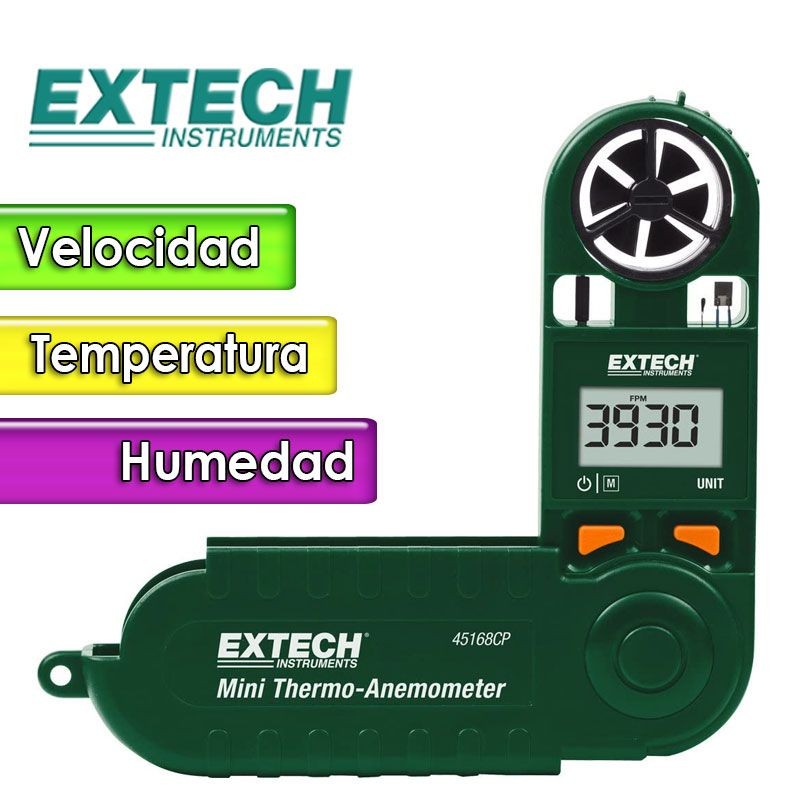 Termo Anemometro Digital Compacto con Medición de Humedad y Brújula incorporada - Extech - 45168CP