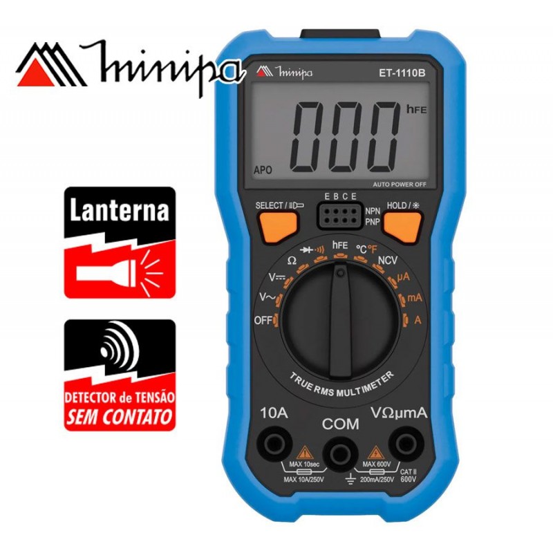 Multimetro Digital - Minipa - ET-1110B - True RMS AC / VDC 600V / VAC 600V / ADC 10A / AAC 10A