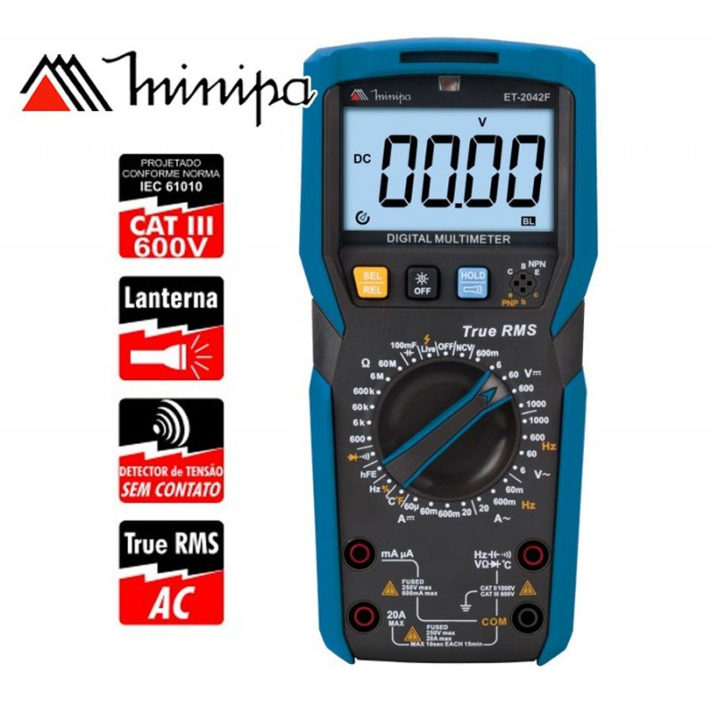 Multimetro Digital - Minipa - ET-2042F - True RMS AC / VDC 1000V / VAC 1000V / ADC 20A / AAC 20A