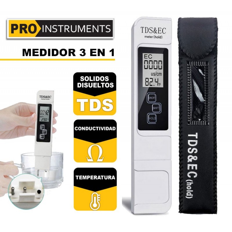 Medidor Digital de Agua 3 en 1 - TDS / EC / Temperatura - Pro Instruments - Conductividad / Solidos Disueltos / Temperatura