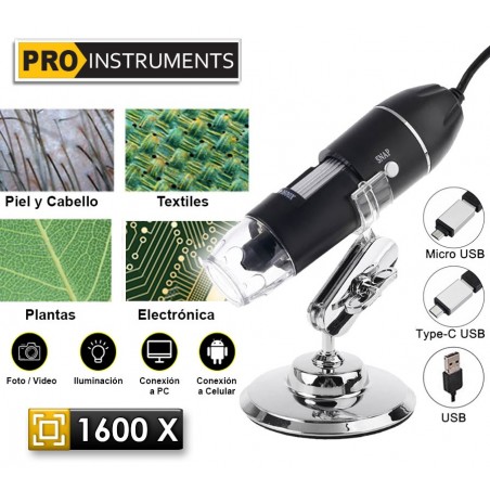 Microscopio Digital de 1600X - Pro Instruments - Conexión a Celular y PC