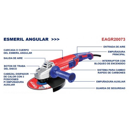 Amoladora Angular - 180mm / 7" - 2000W - EMTOP - EAGR20073