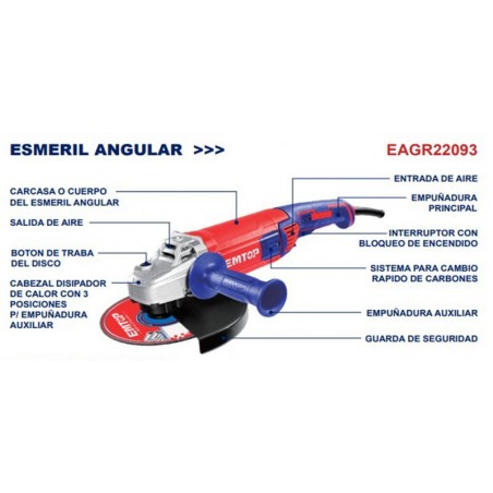 Amoladora Angular - 230mm / 9" - 2200W - EMTOP - EAGR22093