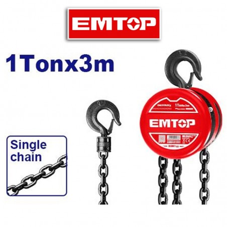 Aparejo Polipasto Manual a cadena - Capacidad 1 Tonelada - 3 Metros - EMTOP - ECBK110