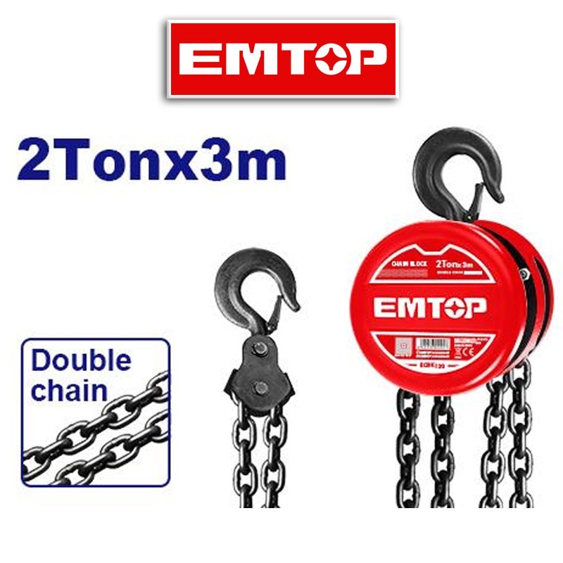 Aparejo Polipasto Manual a cadena - Capacidad 2 Toneladas - 3 Metros - EMTOP - ECBK120