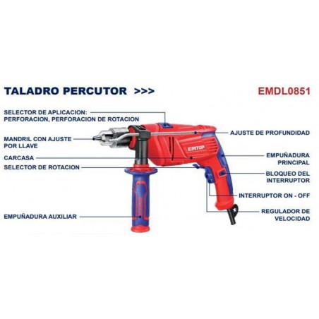 Taladro Percutor - 13mm - 850W - EMTOP - EMDL0851