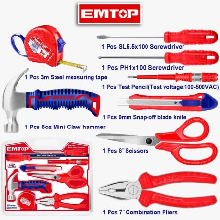 Kit de herramientas manuales de 8 piezas - EMTOP - EHTS01081