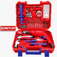 Kit de herramientas con Taladro Electrico de 122 piezas - EMTOP - EEDK12201
