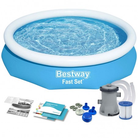 Piscina Borde Inflable - 1.880 Ltr - Ø 2,44 x H. 0,61 Mtr - Bestway - 57450 + Filtro e Inflador