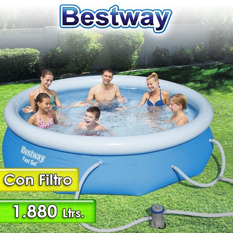 Piscina Borde Inflable - 1.880 Ltr - Ø 2,44 x H. 0,61 Mtr - Bestway - 57450 + Filtro e Inflador