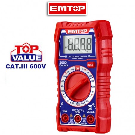 Multimetro Digital - Emtop - EDMR16002 - VDC 600V / VAC 600V / ADC 10A