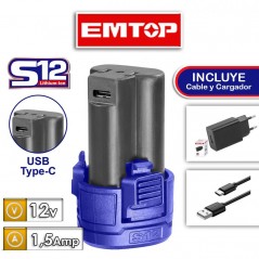 Bateria de Litio-ion 12V - 1.5Ah - Para Herramientas Emtop - EBPK12153