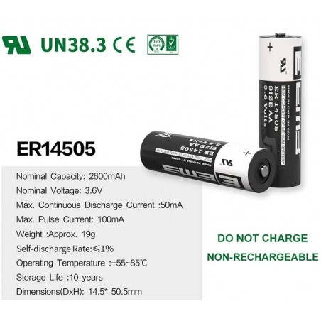 Pila - Bateria de Litio - ER14505 - EEMB - MEDIDA AA - 3.6V - 2600mAh - Unitario