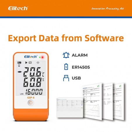 Registrador de Temperatura y Humedad con Alarma - Datalogger - Elitech - GSP-6