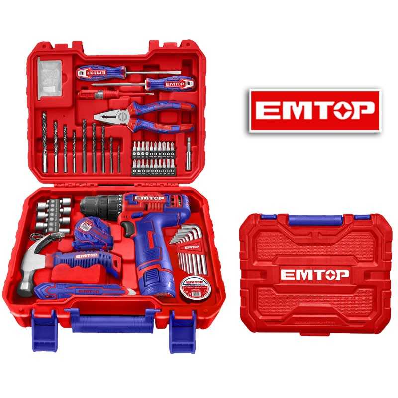 Kit de herramientas con Taladro a Batería de 96 piezas - EMTOP - EEDK09601