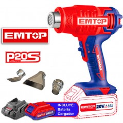 Pistola de Calor a Bateria 20V - 550°C - EMTOP - EHGN20021 - Incluye Bateria y Cargador