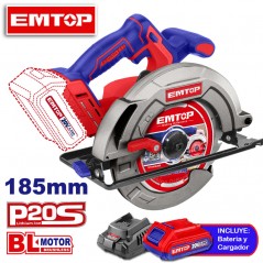 Sierra Circular a Bateria 20V Ø 185mm - EMTOP - ELCS1851 - * Incluye Bateria Y Cargador