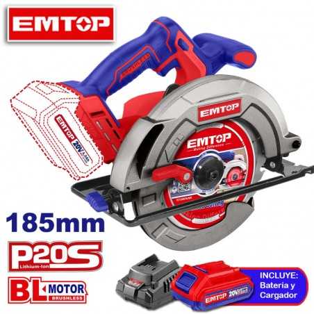 Sierra Circular a Bateria 20V Ø 185mm - EMTOP - ELCS1851 - Incluye Bateria Y Cargador