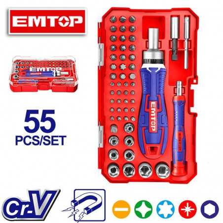 Set de Destornillador con Puntas magneticas - 55 pzas - EMTOP - EBST05502