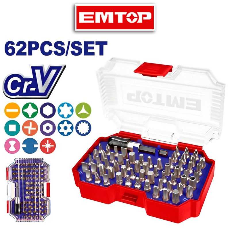 Juego de puntas para destornillador de 62 pzas - Emtop - EMSV3K05