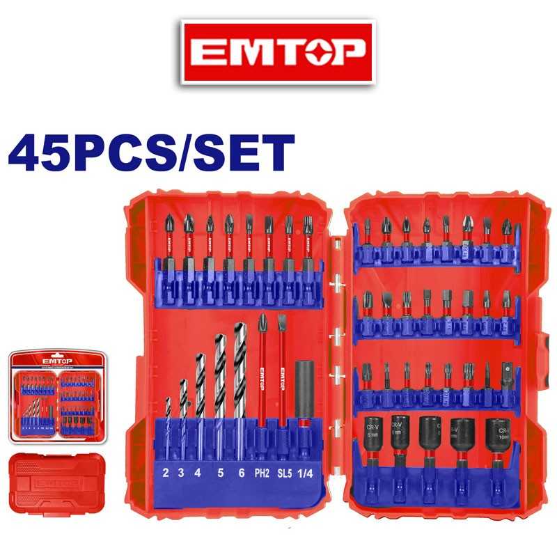 Juego de mechas y puntas para Taladro y Destornillador - 45 pzas - Emtop - ESBT04501