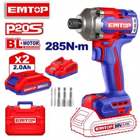 Atornillador de Impacto a Bateria 285 Nm - 20V - 1/4" - EMTOP - ECIRL2028 - Incluye 2 Baterias  y 1 Cargador