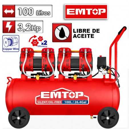 Compresor de Aire Libre de Aceite - 100 L - 116 PSI - 3,2 Hp - Emtop - EACPS32102