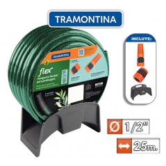 Manguera para Riego - Flex 1/2" - 25 m - Tramontina - Verde con soporte de pared - 79322/250