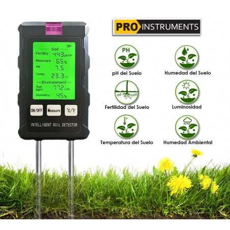 Medidor Digital de suelo 6 en 1 - Pro Instruments - Fertilidad, Humedad, pH, Temperatura, Luminosidad del suelo