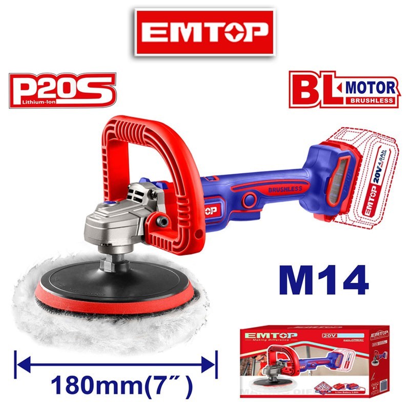 Pulidora / Lijadora 7" (180MM) a Bateria - 20V - Emtop - ELAP2018 - Sin Bateria