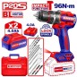 Taladro Percutor a Bateria 13mm - 96Nm - 20V - EMTOP - ECIDL20968 - Incluye 2 Baterias y Cargador