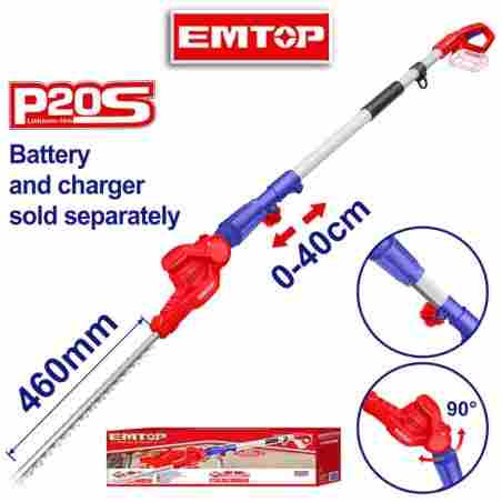 Podadora / Cortasetos Telescopico de Altura a Bateria 20V - Emtop - EPHT201601 - Sin Bateria