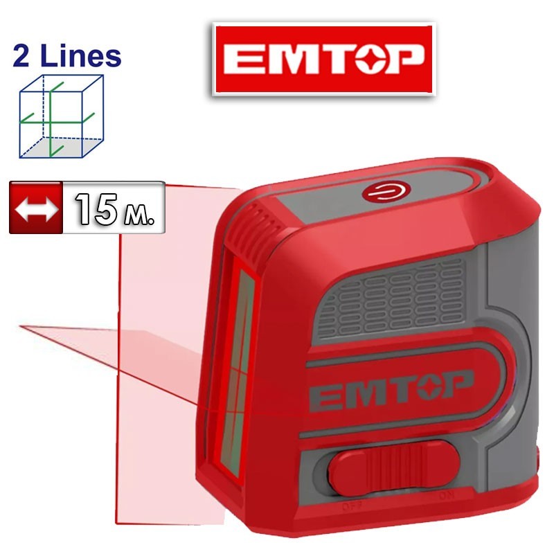Nivel Laser Horizontal y Vertical Autonivelable - 15 mts - EMTOP - ESLE1M03 - Laser Rojo