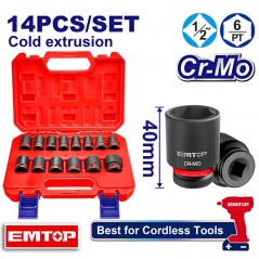 Juego de Dados de impacto de 14 piezas - 1/2" - EMTOP - EMSSD12141