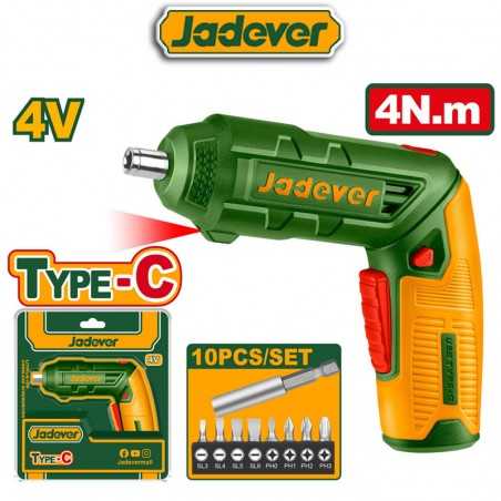 Atornillador a Batería 1/4" - 4V 4Nm - JADEVER - ECSR0408 - Incluye 9 accesorios