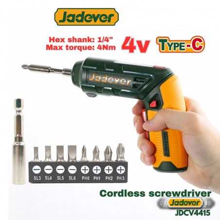 Atornillador a Batería 1/4" - 4V 4Nm - JADEVER - ECSR0408 - Incluye 9 accesorios