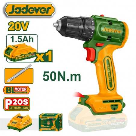 Taladro Atornillador a Bateria 10mm - 20V 50Nm - JADEVER - JDCDP5521 - Incluye Bateria y Cargador