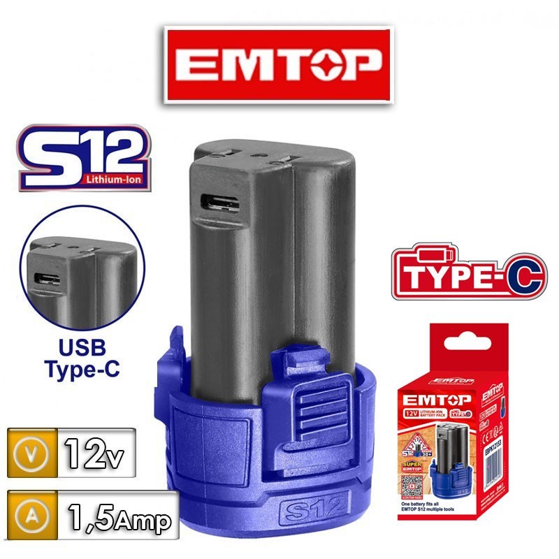 Bateria de Litio-ion 12V - 1.5Ah - Para Herramientas Emtop - EBPK12153