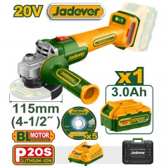 Amoladora Angular a Bateria 20V - 115mm / 4,5" - JADEVER - JDLAP522 - Incluye Bateria y Cargador