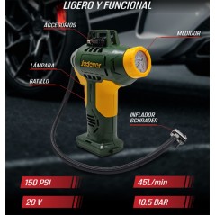 Compresor de aire a Batería - Inflador a Batería - 150 psi 20V - JADEVER - JDLN2520 - Sin Bateria