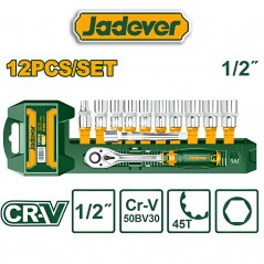 Juego de Llave Criquet y Dados Hexagonales - 12 piezas - 10 a 24 mm - JADEVER - JDST2212