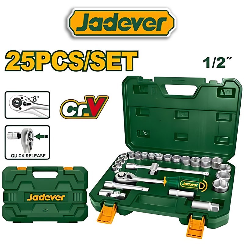Juego de Llave Criquet y Dados Hexagonales - 25 piezas - 10 a 32 mm - JADEVER - JDST2D25